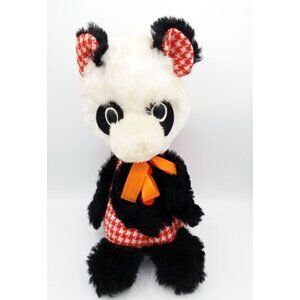Gund Panda Vintage 1971 Plush Orange Bow Red Houndstooth Accents 13 Inches